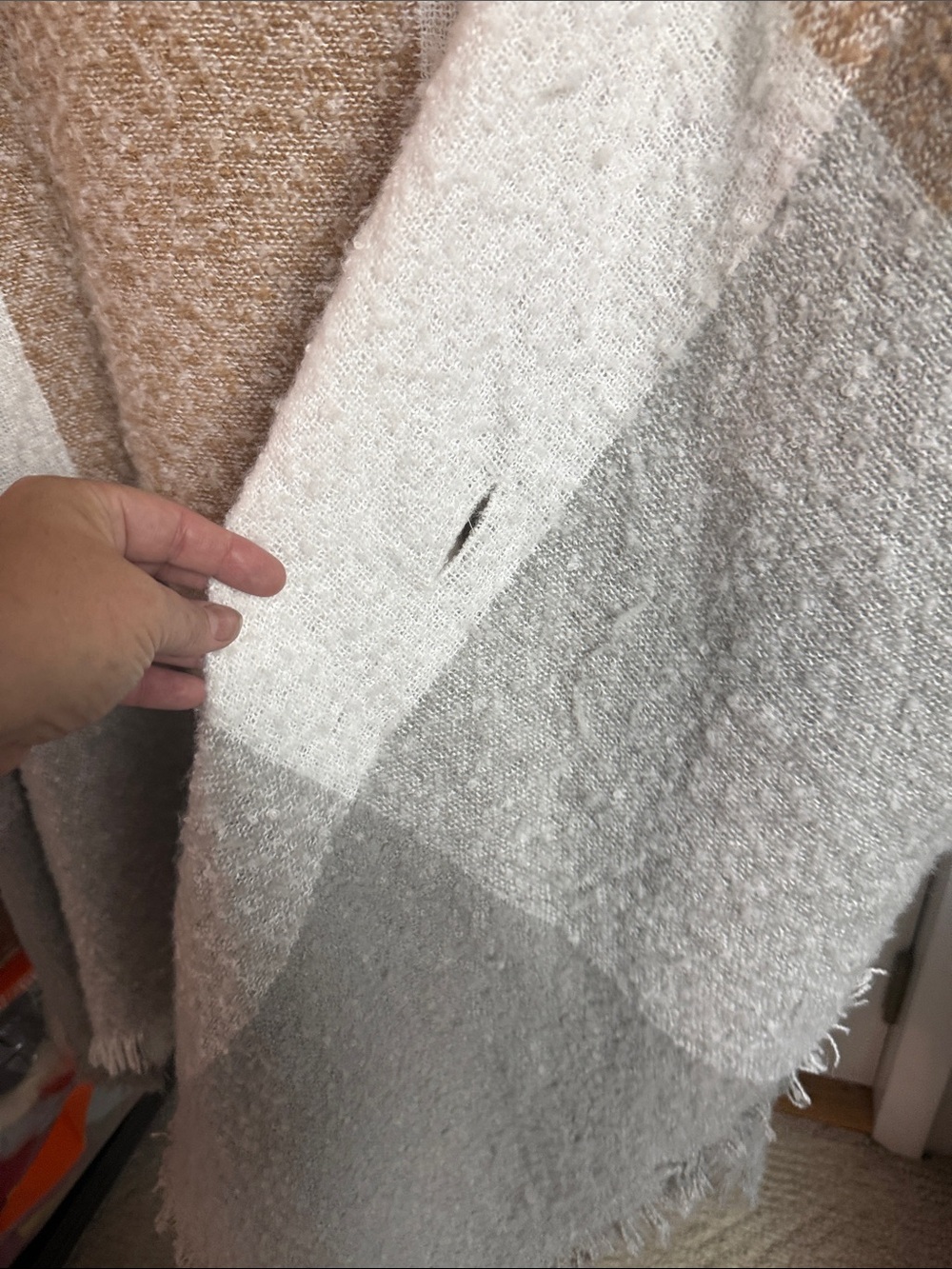 Open-Front windowpane Colorblock Shawl poncho Camel, Cream & Gray OS cottagecore - Picture 10 of 10